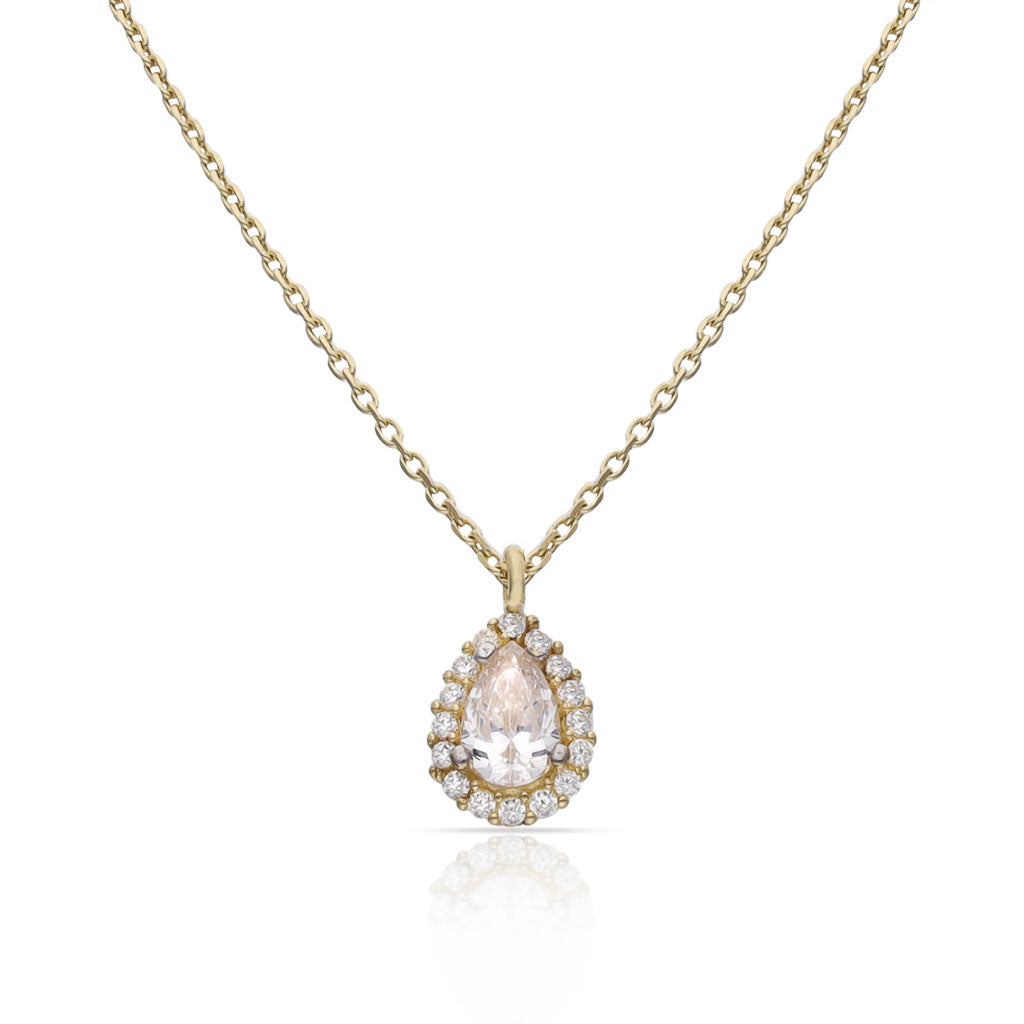 Gargantilla Oro 18kl Lágrima Piedra Circonita 6x9mm