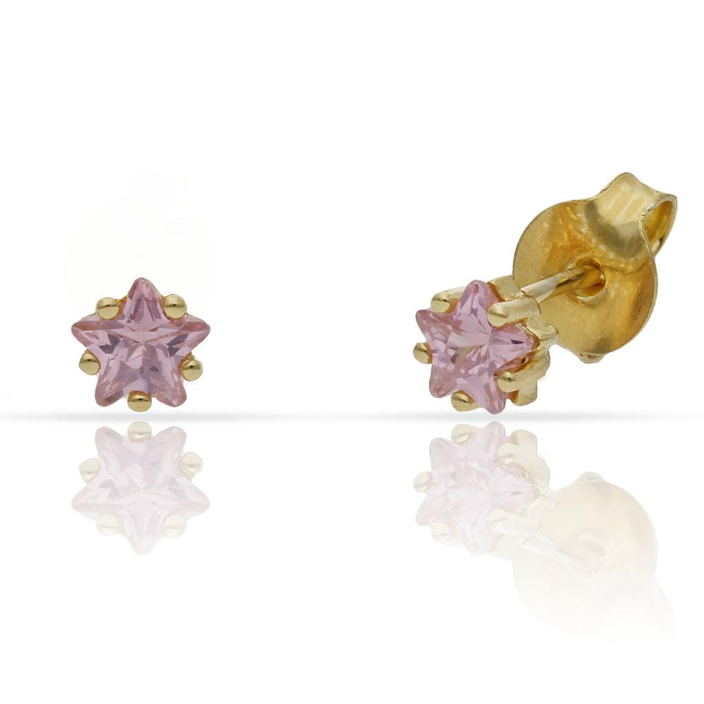 Pendientes Plata Chapada Oro Piedra Estrella Rosa 5mm