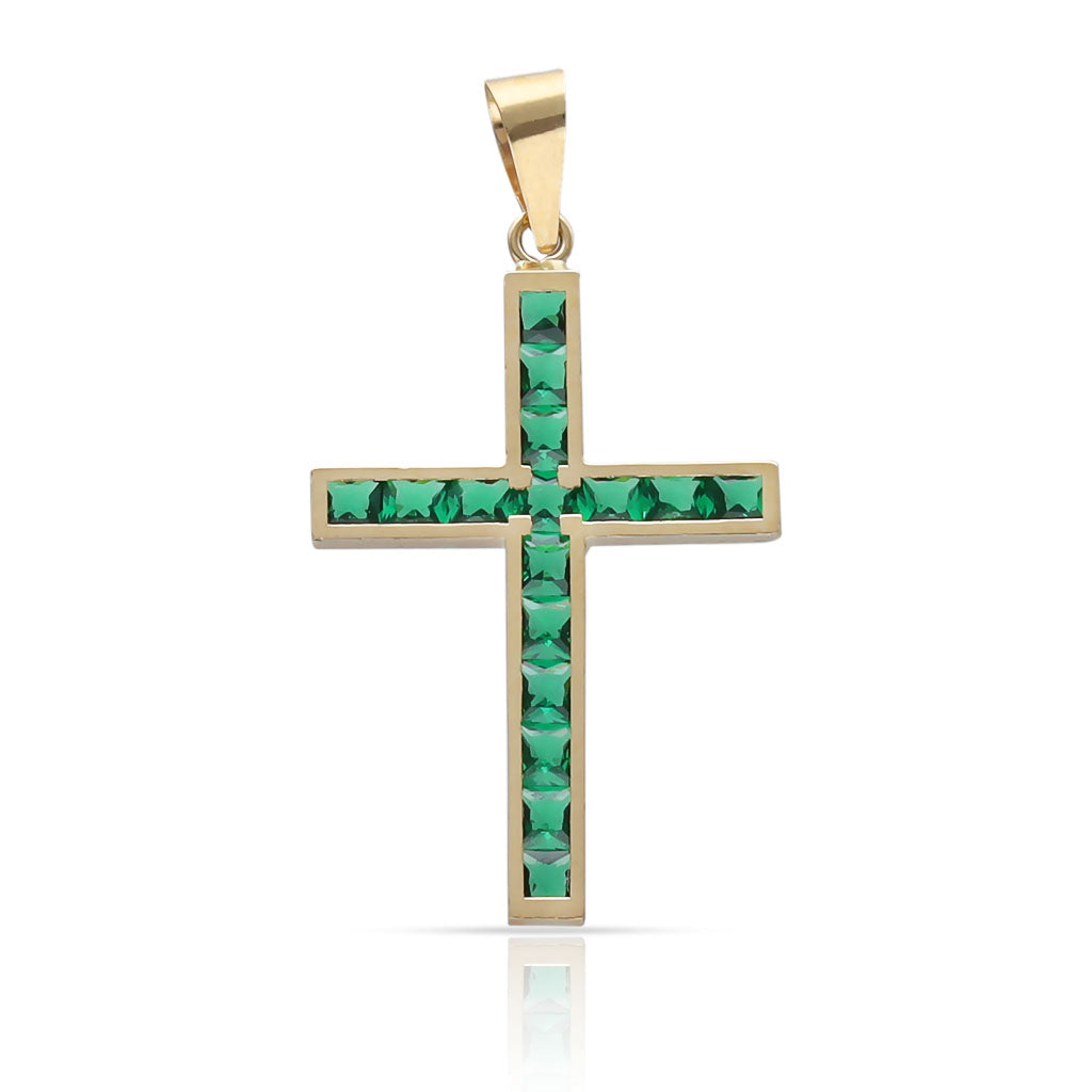 Cruz Oro 18k Piedras Verdes 14x20mm