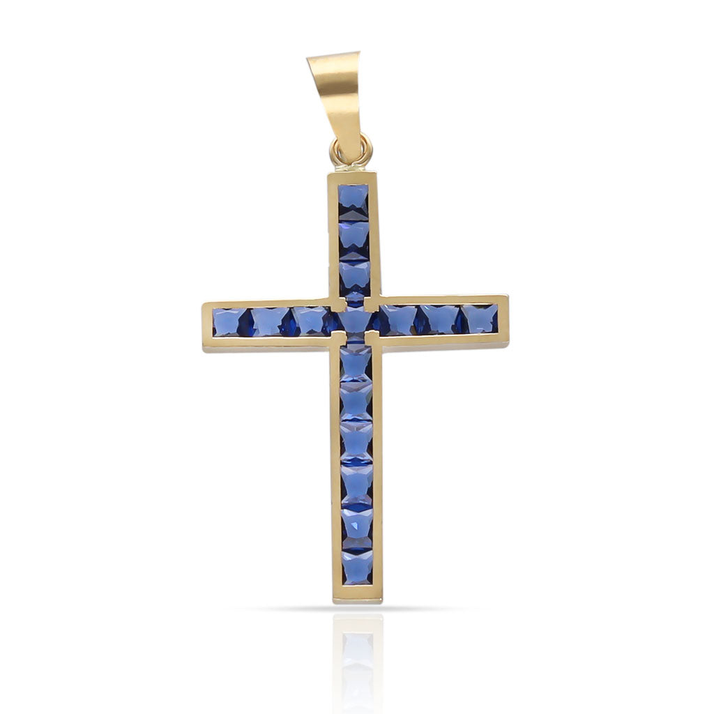 Cruz Oro 18k Piedras Azules 14x20mm