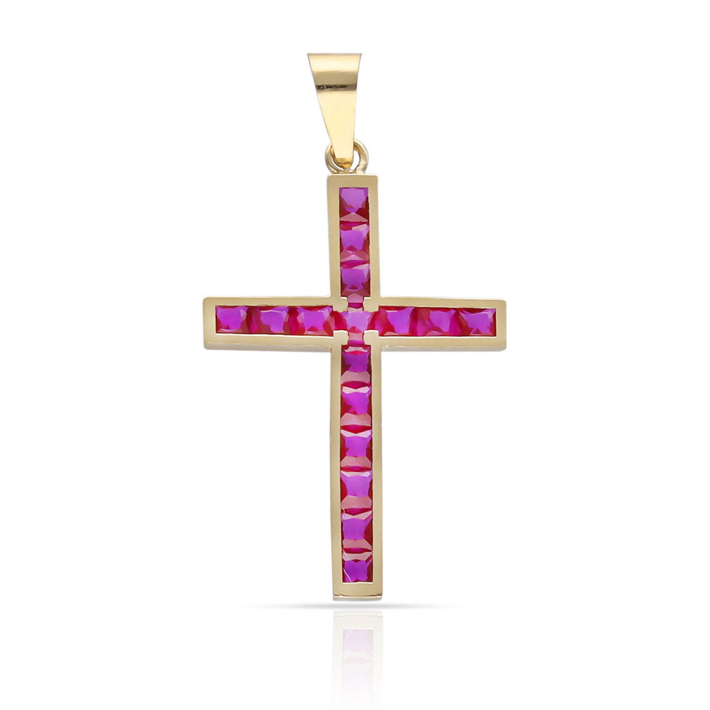 Cruz Oro 18k Piedras Rojas 14x20mm