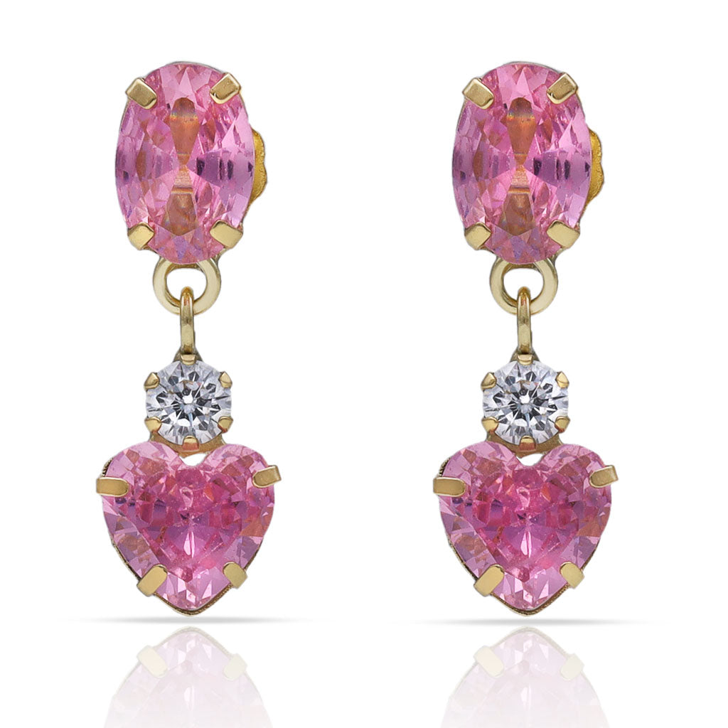 Pendientes Oro 18k Rosa de Francia Corazón 6.50x20mm