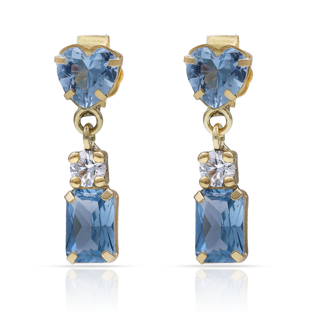 Pendientes Oro 18k Piedras Agua Corazón 5.50x18mm