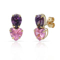 Pendientes Oro 18k Piedra Rosa Violeta 6.50x12.50mm