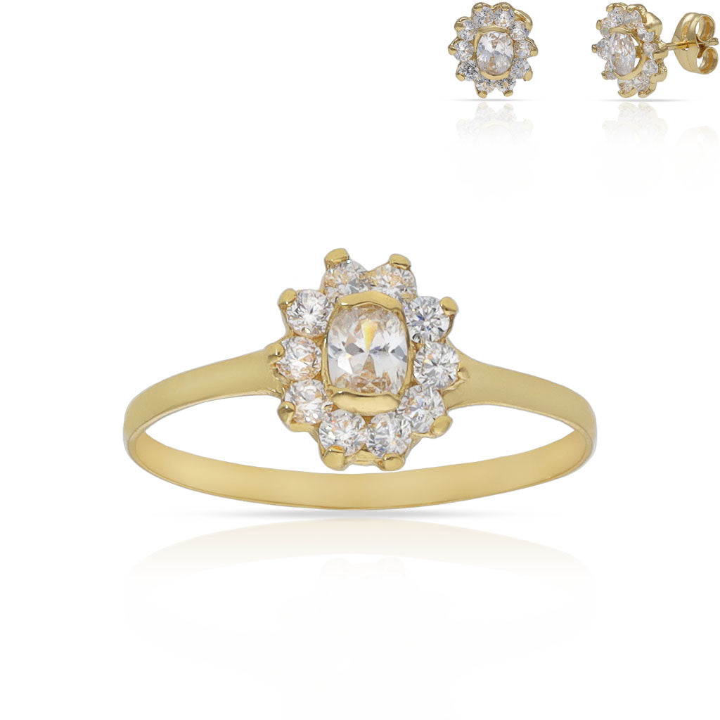 Sortija Oro 18k Rosetón Circonitas 7x8mm