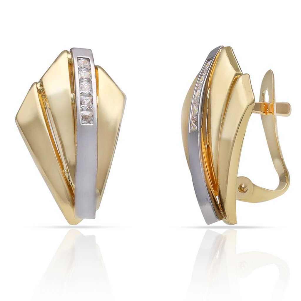 Pendientes Oro 18k Bicolor Circonitas