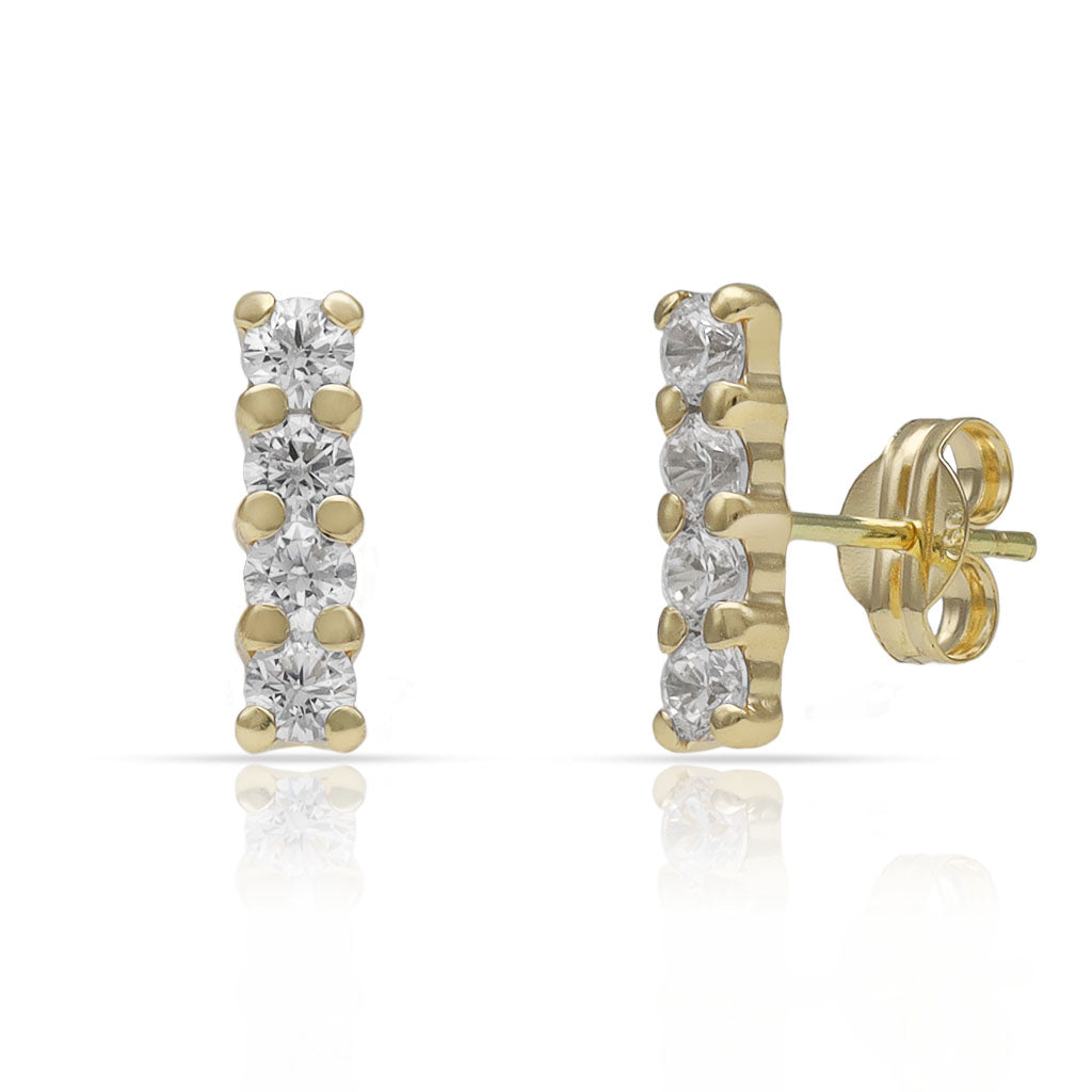 Pendientes Oro 18k Barra 4 Circonitas