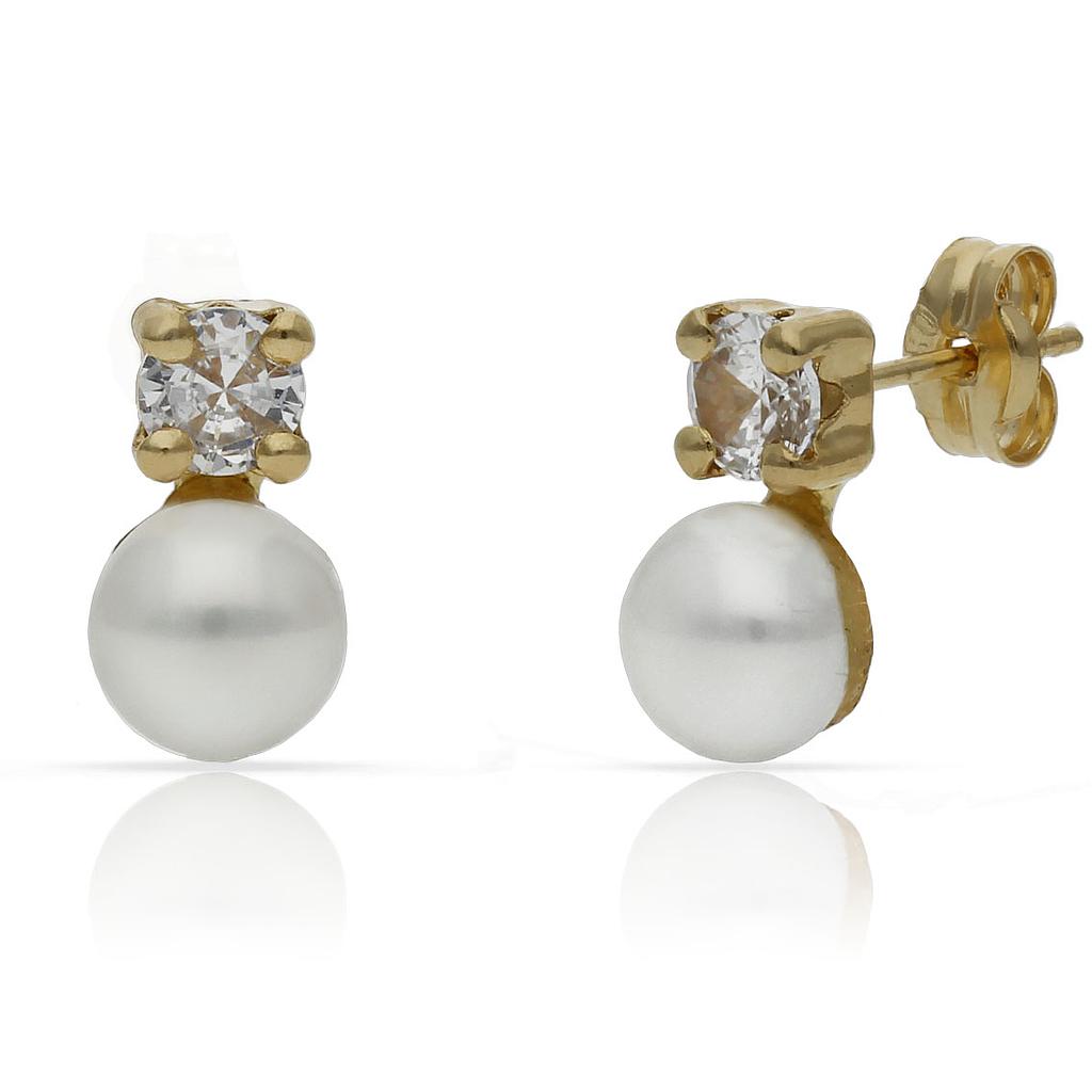 Pendientes Oro 18k Perlas Circonitas