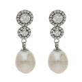 Pendientes Oro Blanco 18k Perlas Cultivadas Circonitas 8x26mm