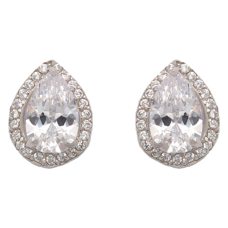 Pendientes Oro Blanco 18k Lágrima