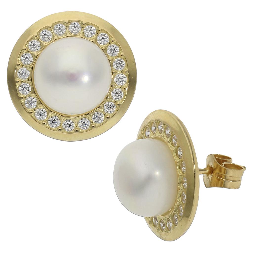 Pendientes Oro 18k Perlas Circonitas 15mm