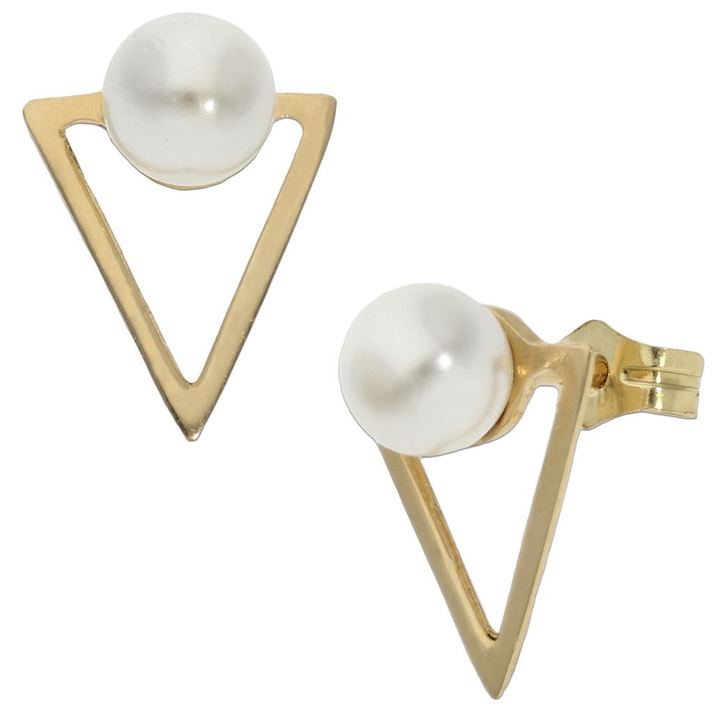 Pendientes Oro 18k Triangular Perlas