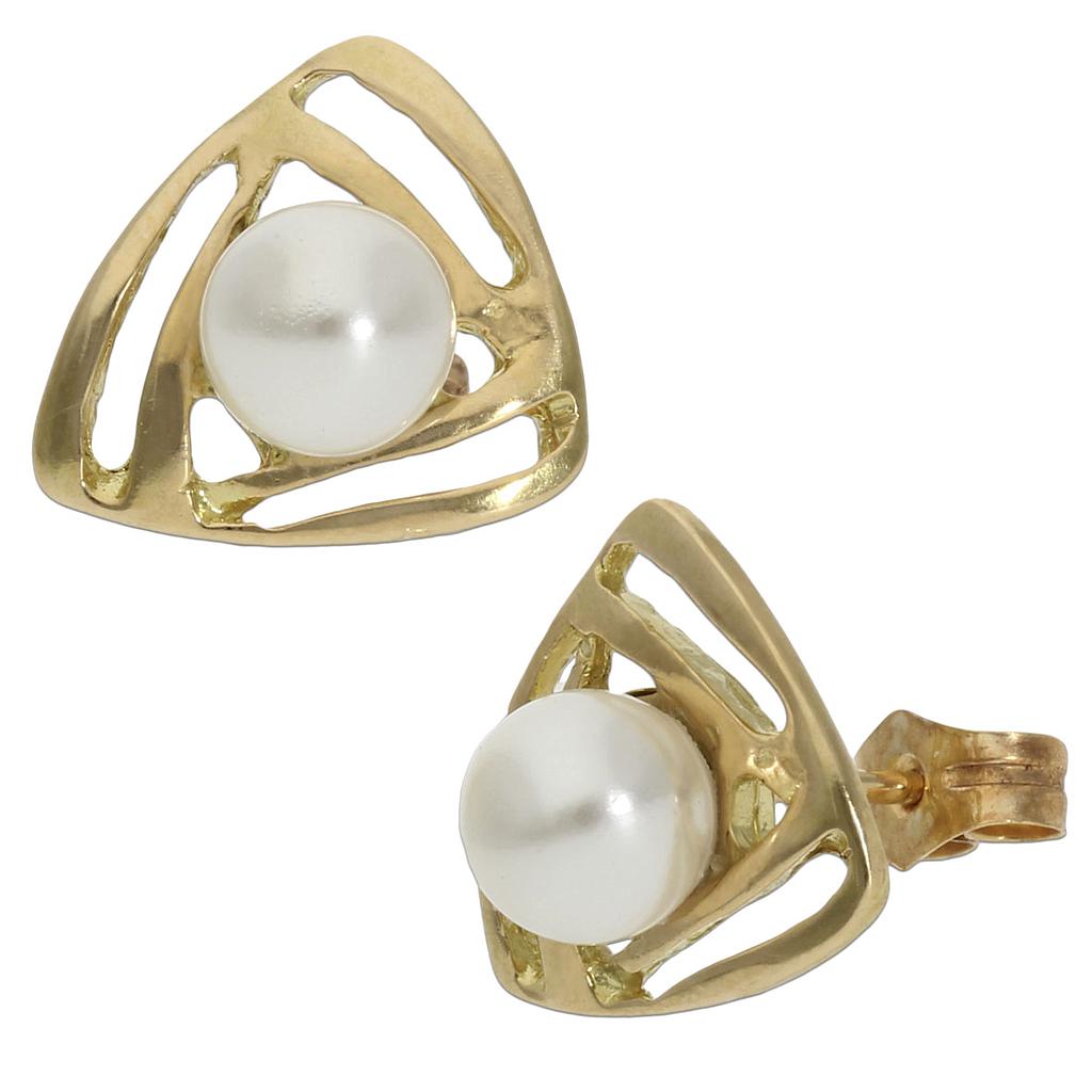 Pendientes Oro 18k Triangular Perlas